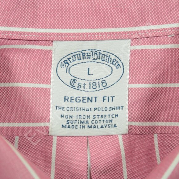 Brooks Brothers Oxford Shirt Mens L Red Regent Non Iron OCBD Striped - Picture 5 of 5